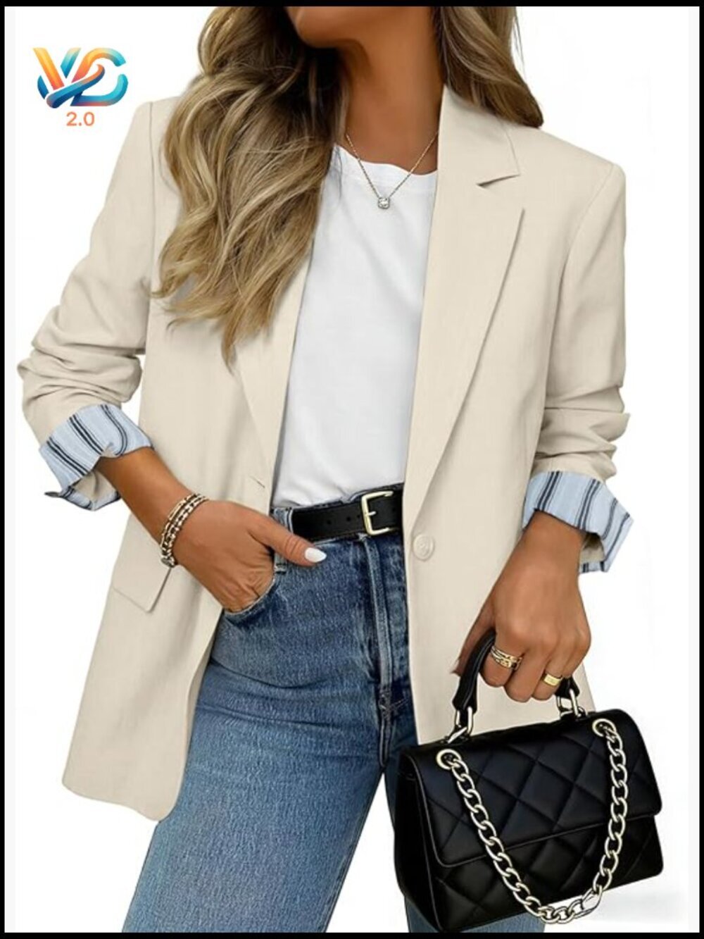 Lightweight Blazer Long Sleeve Striped Cuff Business Casual Jacket Pockets
